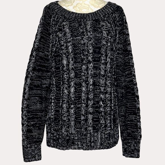 Gap Cable Knit Sweater Marled Black White L am - Picture 2 of 6